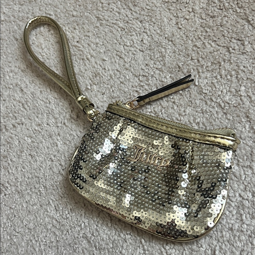 Juicy Couture Gold Sequin Wristlet Clutch with Logo